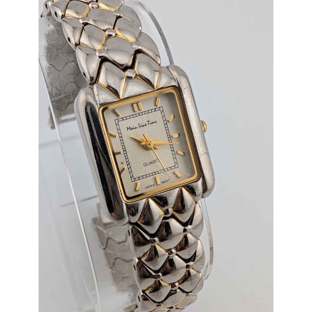 Main Line Time Womens Watch 21mm Case White Dial 7.25" Silver Band- New Battery